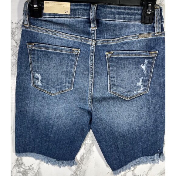 KanCan Womens Denim High Rise Bermuda Shorts Size 25 waist Distressed Frayed Hem - Picture 3 of 7